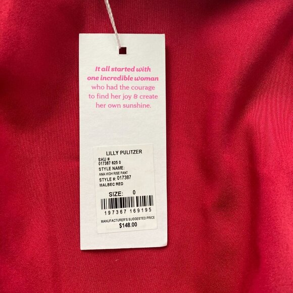 NWT - Lilly Pulitzer Malbec Red Ana High Rise Pant #017387, Size 0 #359 - Picture 10 of 15
